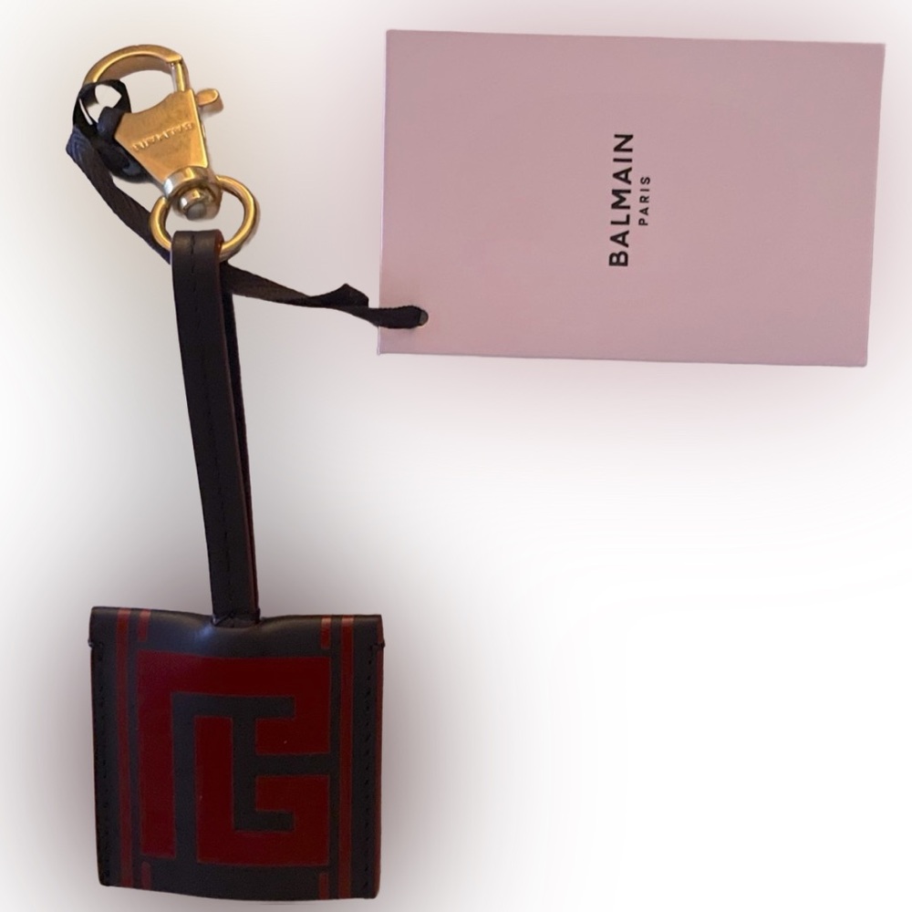🛒Balmain Black and Red Leather Keychain